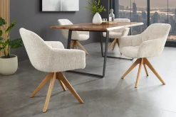 Drehbarer Stuhl PAPILLON champagner beige Chenille Cremona Eiche Massivholz