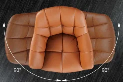 Drehbarer Stuhl PAPILLON cognac Echtleder mit Armlehne schwarzes Gestell