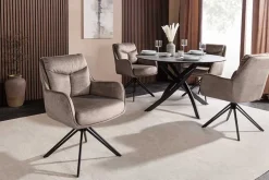 Drehbarer Stuhl PROMETHEUS taupe Vogue Velours Samt Taschenfederkern Metallgestell