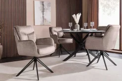 Drehbarer Stuhl PROMETHEUS taupe Vogue Velours Samt Taschenfederkern Metallgestell