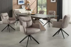 Drehbarer Stuhl PROMETHEUS taupe Vogue Velours Samt Taschenfederkern Metallgestell
