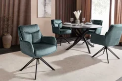 Drehbarer Stuhl PROMETHEUS petrol Vogue Velours Samt Taschenfederkern Metallgestell
