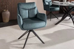 Drehbarer Stuhl PROMETHEUS petrol Vogue Velours Samt Taschenfederkern Metallgestell
