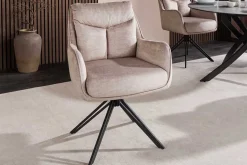 Drehbarer Stuhl PROMETHEUS beige Vogue Velours Samt Taschenfederkern Metallgestell