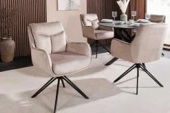 Drehbarer Stuhl PROMETHEUS beige Vogue Velours Samt Taschenfederkern Metallgestell