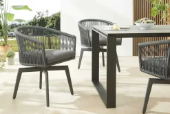 Drehbarer Stuhl ROPE anthrazit Aluminium Gartensessel inkl. Kissen In- und Outdoor