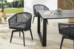 Drehbarer Stuhl ROPE anthrazit Aluminium Gartensessel inkl. Kissen In- und Outdoor