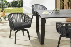 Drehbarer Stuhl ROPE anthrazit Aluminium Gartensessel inkl. Kissen In- und Outdoor