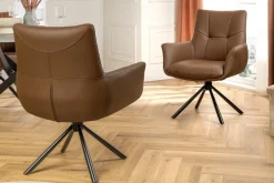 Drehbarer Stuhl SIGNATURE cognac braun Echtleder 360° Taschenfederkern schwarz Metall