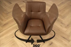 Drehbarer Stuhl SIGNATURE cognac braun Echtleder 360° Taschenfederkern schwarz Metall
