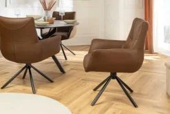Drehbarer Stuhl SIGNATURE cognac braun Echtleder 360° Taschenfederkern schwarz Metall