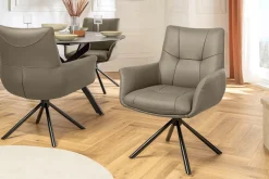 Drehbarer Stuhl SIGNATURE taupe Echtleder 360° mit Taschenfederkern schwarz Metall