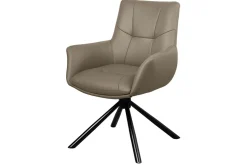 Drehbarer Stuhl SIGNATURE taupe Echtleder 360° mit Taschenfederkern schwarz Metall