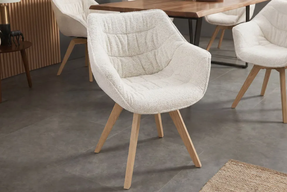 Drehbarer Stuhl THE DUTCH COMFORT beige Bouclé Tweed Soft Eichenholz