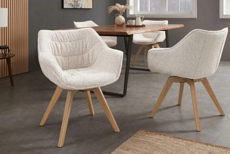Drehbarer Stuhl THE DUTCH COMFORT beige Bouclé Tweed Soft Eichenholz