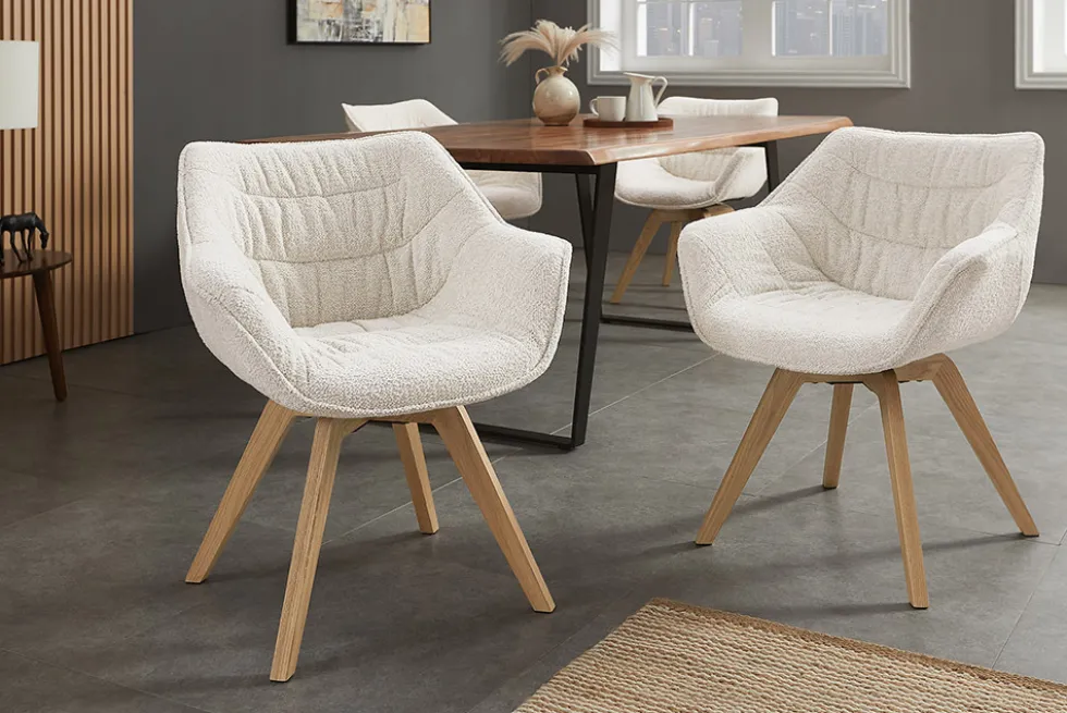 Drehbarer Stuhl THE DUTCH COMFORT beige Bouclé Tweed Soft Eichenholz