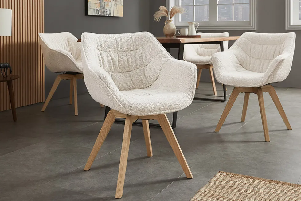 Drehbarer Stuhl THE DUTCH COMFORT beige Bouclé Tweed Soft Eichenholz