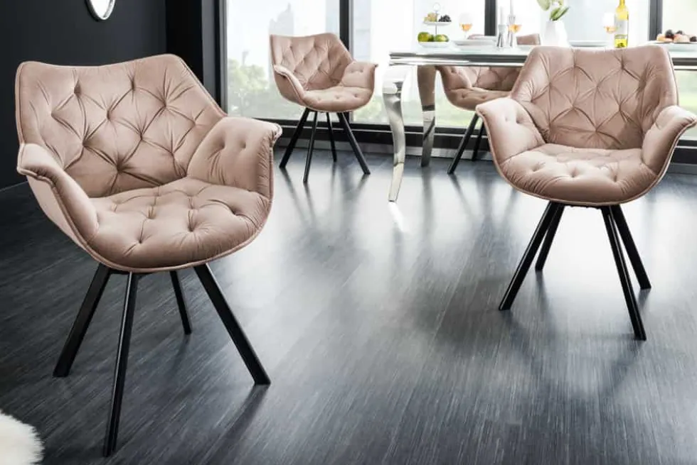 Drehbarer Stuhl THE DUTCH COMFORT greige Samt mit Armlehnen Modern Design