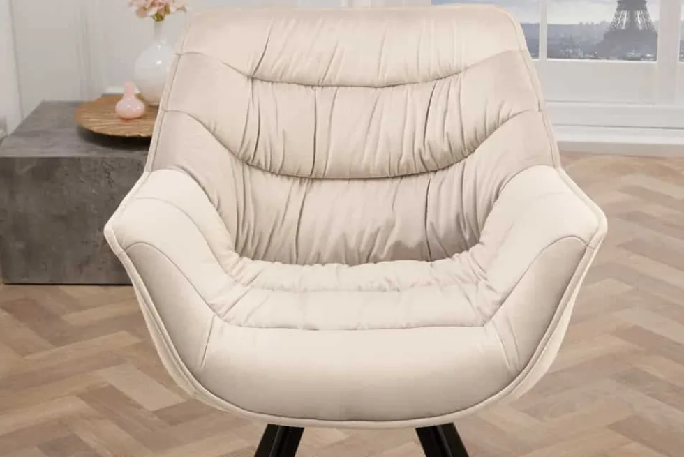 Drehbarer Stuhl THE DUTCH COMFORT champagner beige Samt schwarze Metallbeine