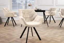 Drehbarer Stuhl THE DUTCH COMFORT champagner beige Samt schwarze Metallbeine