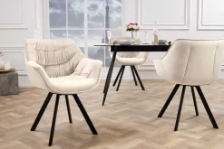 Drehbarer Stuhl THE DUTCH COMFORT champagner beige Samt schwarze Metallbeine