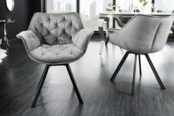 Drehbarer Stuhl THE DUTCH COMFORT grau Samt mit Armlehnen Modern Design