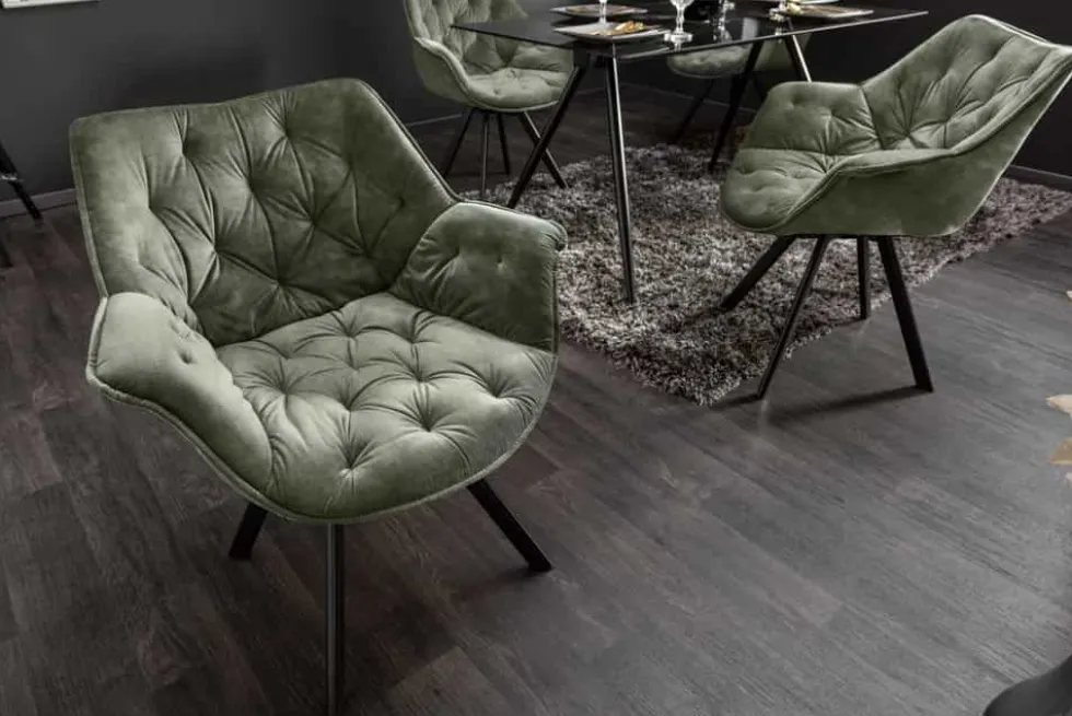 Drehbarer Stuhl THE DUTCH COMFORT dunkelgrün Samt mit Armlehnen Modern Design