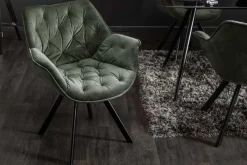 Drehbarer Stuhl THE DUTCH COMFORT dunkelgrün Samt mit Armlehnen Modern Design