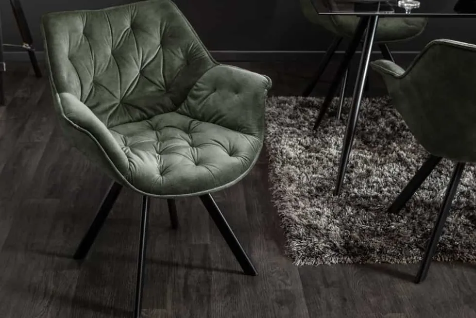 Drehbarer Stuhl THE DUTCH COMFORT dunkelgrün Samt mit Armlehnen Modern Design