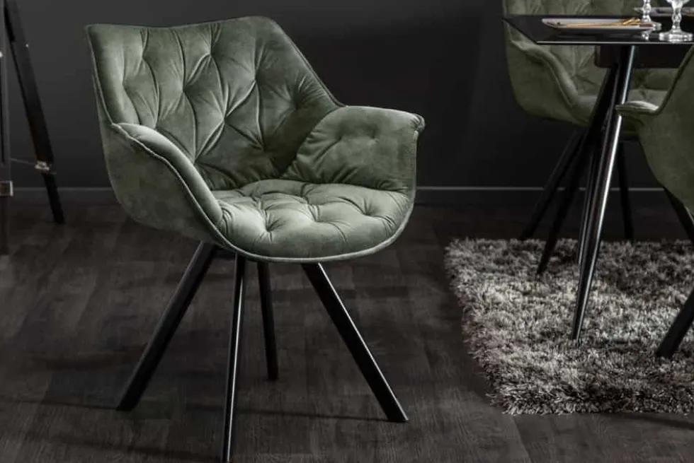 Drehbarer Stuhl THE DUTCH COMFORT dunkelgrün Samt mit Armlehnen Modern Design