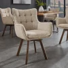 Drehbarer Stuhl THOR beige Strukturstoff braun Wenge Eichenholz 360° mit Armlehne