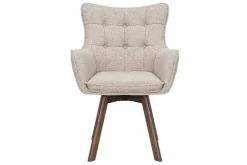 Drehbarer Stuhl THOR beige Strukturstoff braun Wenge Eichenholz 360° mit Armlehne