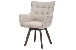Drehbarer Stuhl THOR beige Strukturstoff braun Wenge Eichenholz 360° mit Armlehne