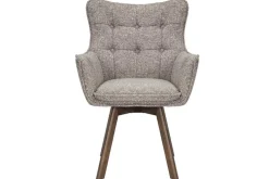 Drehbarer Stuhl THOR taupe Strukturstoff braun Wenge Eichenholz 360° mit Armlehne