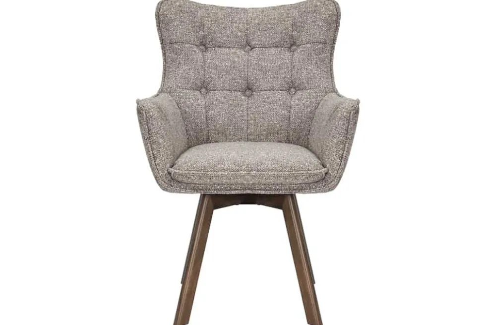 Drehbarer Stuhl THOR taupe Strukturstoff braun Wenge Eichenholz 360° mit Armlehne
