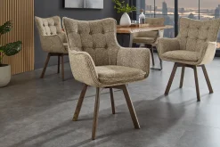Drehbarer Stuhl THOR taupe Strukturstoff braun Wenge Eichenholz 360° mit Armlehne