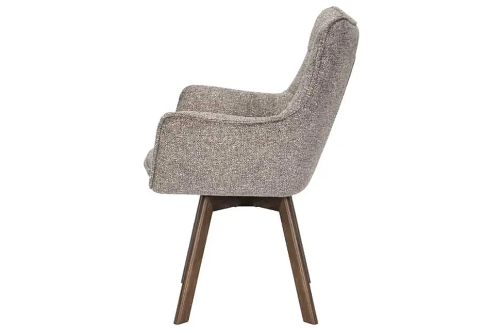 Drehbarer Stuhl THOR taupe Strukturstoff braun Wenge Eichenholz 360° mit Armlehne