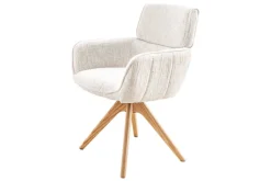 Drehbarer Stuhl UNIQUE beige Chenille Eichenholzbeine mit Armlehne