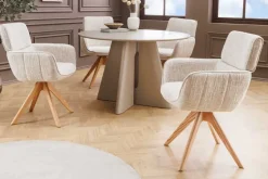Drehbarer Stuhl UNIQUE beige Chenille Eichenholzbeine mit Armlehne