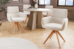 Drehbarer Stuhl UNIQUE beige Chenille Eichenholzbeine mit Armlehne