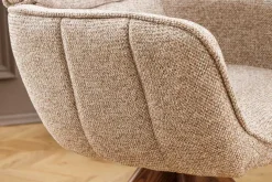 Drehbarer Stuhl UNIQUE taupe beige Strukturstoff Walnussholzbeine mit Armlehne