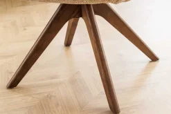 Drehbarer Stuhl UNIQUE taupe beige Strukturstoff Walnussholzbeine mit Armlehne