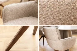 Drehbarer Stuhl UNIQUE taupe beige Strukturstoff Walnussholzbeine mit Armlehne