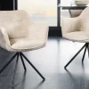 Drehbarer Stuhl VERONA champagner beige Samt Strukturstoff mit Armlehne Metallbeine schwarz