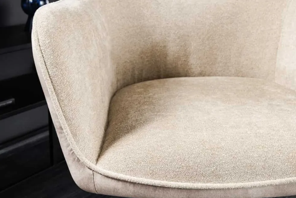 Drehbarer Stuhl VERONA champagner beige Samt Strukturstoff mit Armlehne Metallbeine schwarz