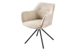 Drehbarer Stuhl VERONA champagner beige Samt Strukturstoff mit Armlehne Metallbeine schwarz