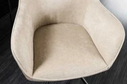 Drehbarer Stuhl VERONA champagner beige Samt Strukturstoff mit Armlehne Metallbeine schwarz