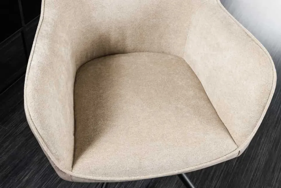 Drehbarer Stuhl VERONA champagner beige Samt Strukturstoff mit Armlehne Metallbeine schwarz