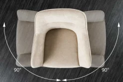 Drehbarer Stuhl VERONA champagner beige Samt Strukturstoff mit Armlehne Metallbeine schwarz