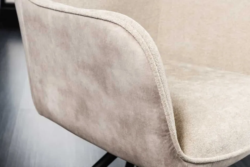 Drehbarer Stuhl VERONA champagner beige Samt Strukturstoff mit Armlehne Metallbeine schwarz